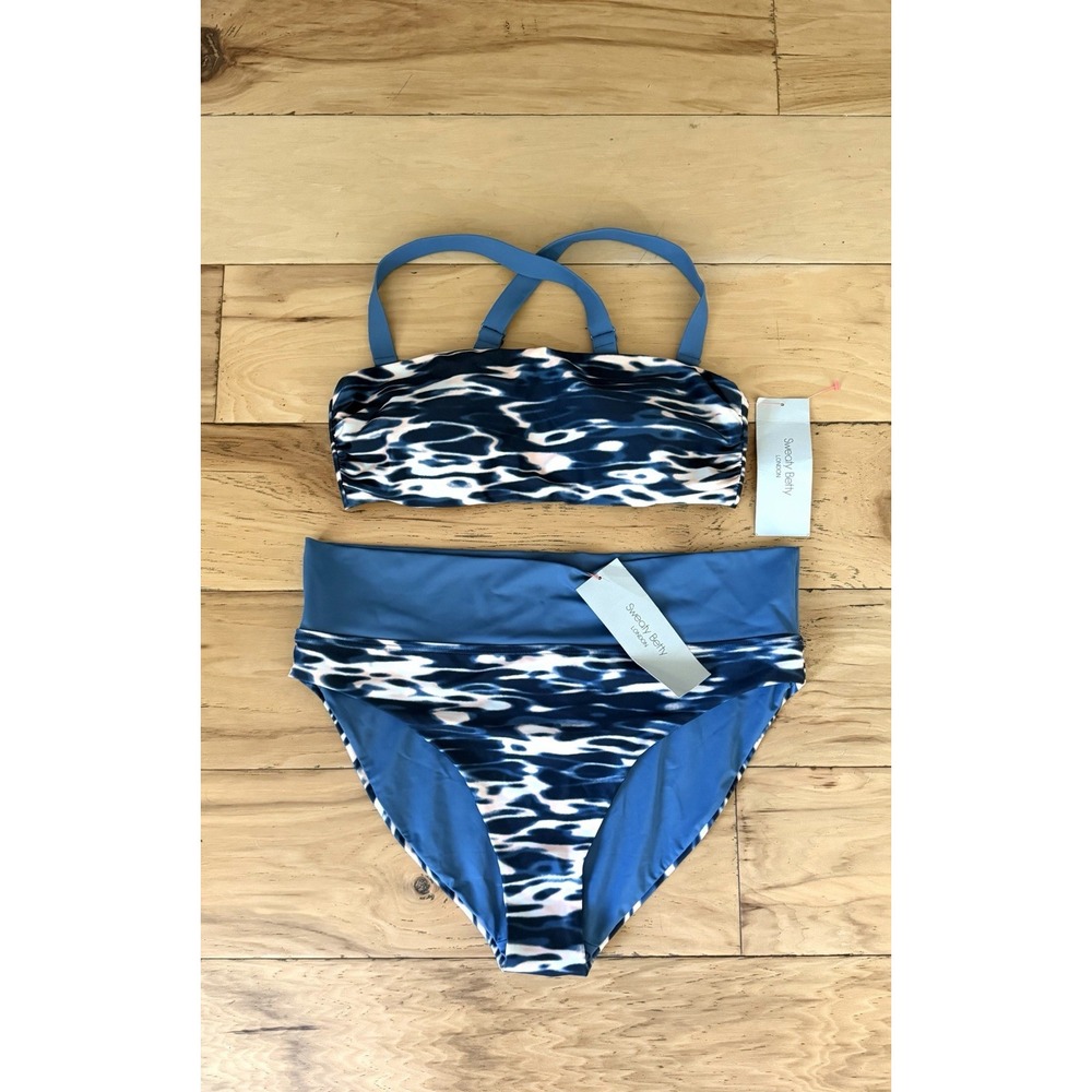 Sweaty Betty Bikini Swimsuit Set NWT L Resort Water Print Bandeau High Waist